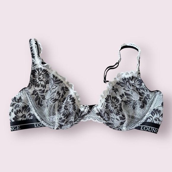 Lounge Luxe Balcony Black White Lace Bra 34C - Picture 2 of 3